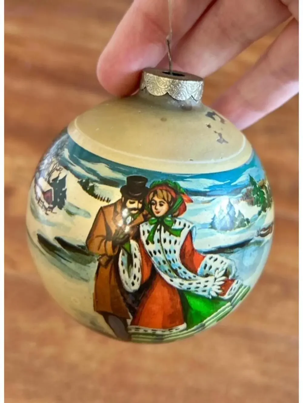 Vintage 1982 Hand-Painted Christmas Ornament Globe